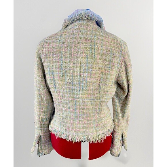 Tweed Fringe Fairy Jacket Y2K Clueless Pastel, Parisian Bouclé Blazer Plaid VTG - Picture 8 of 16